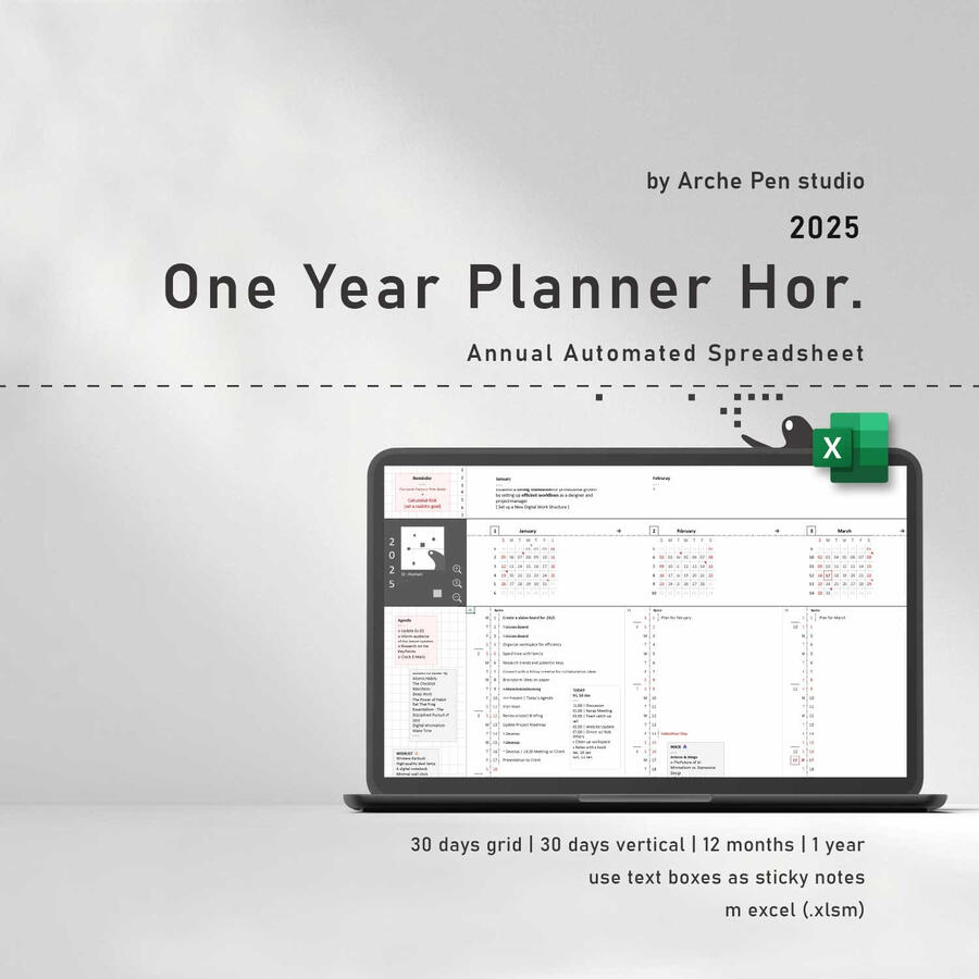 One Year Planner Hor. | 30 D - Grid + Ver